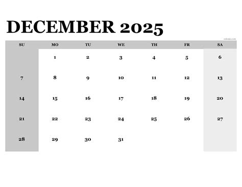 December 2025 Calendar - Free Printable PDF, XLS and PNG | colomio.com