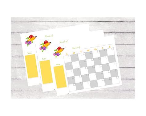 Printable School Calendar Page, School Themed Calendar, Printable ...