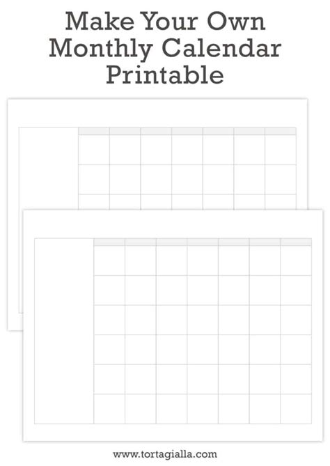 Make Your Own Monthly Calendar Printable - tortagialla