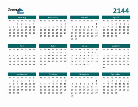 2144 Full-Year Calendar