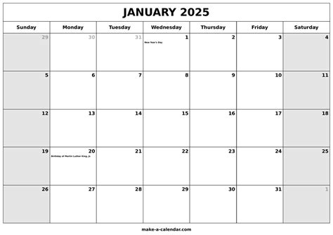 Printable January 2025 Calendar | Make a Calendar