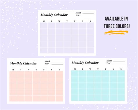 Simple Printable Monthly Calendar, Horizontal Calendar, Multiple Colors ...