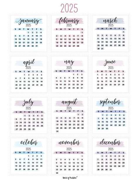 Printable 2025 Mini Calendar | Calendars 2025