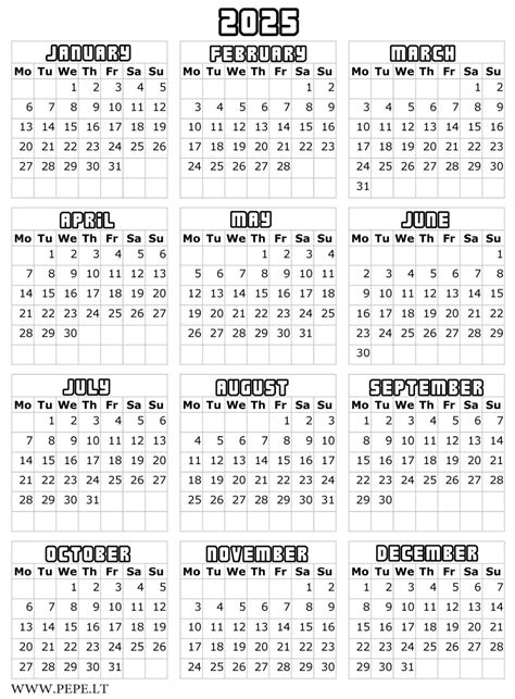 Year Planner Calendar 2025 Printable Coloring - Joann Lyndsey