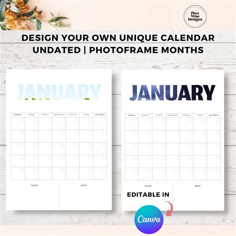Fully Editable Calendar Canva Template Frame Monthly Instant Download ...
