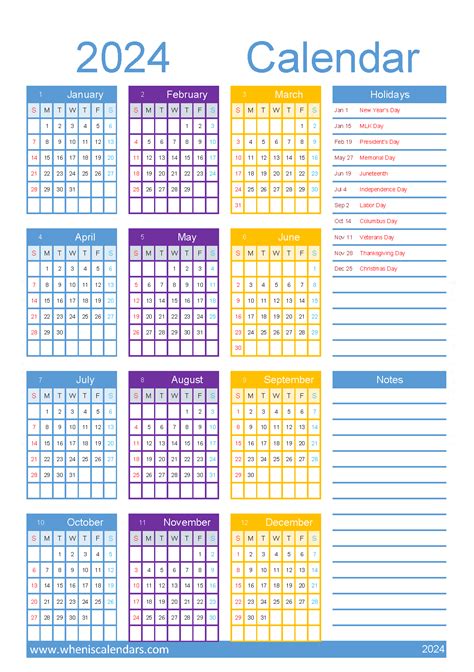 Printable Yearly Calendar 2024 Vertex42 | Printable Calendar 2025