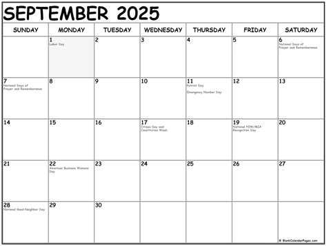 September 2025 with holidays calendar