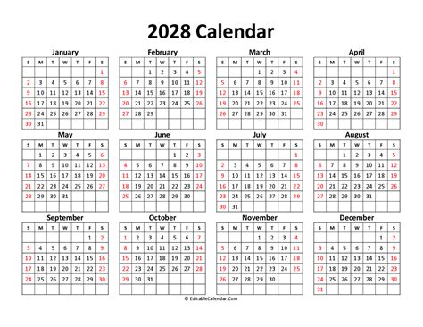 Free Printable Calendar 2028 (Word, PDF, Excel)