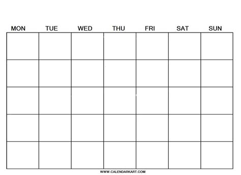 Free Printable Blank Calendar Templates - CalendarKart