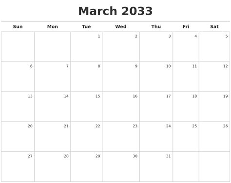 September 2033 Make A Calendar