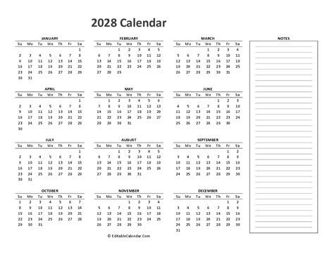 Free Printable Calendar 2028 (Word, PDF, Excel)