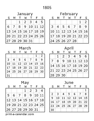 Download 1805 Printable Calendars