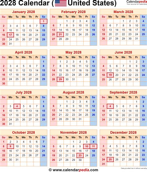 2028 Calendar with Federal Holidays