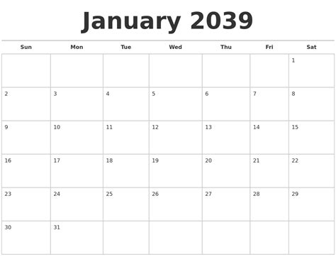 March 2039 Month Calendar