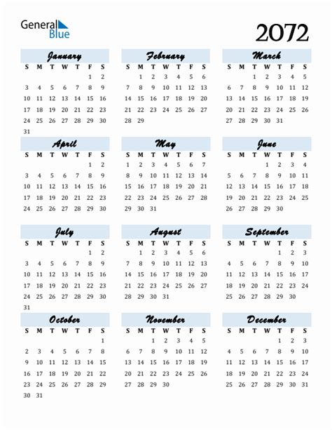Free 2072 Calendars in PDF, Word, Excel