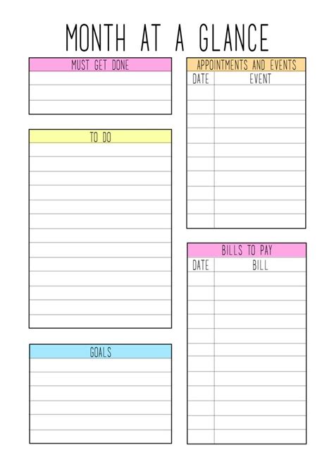 Month At A Glance Blank Calendar Template | Great Professional Template