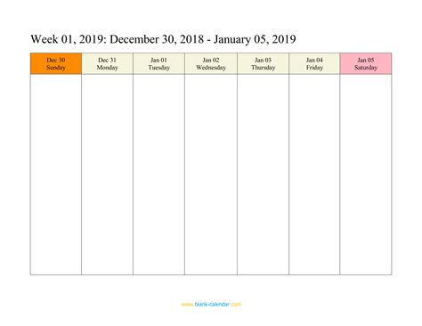 Week Calendar Printable