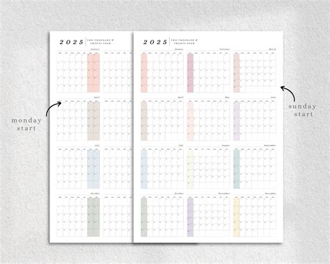 2025 Year at a Glance Calendar Planner, Portrait Large Printable Wall ...