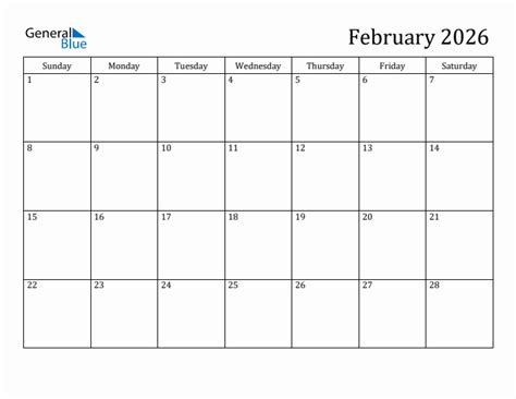 February 2026 Monthly Calendar (PDF, Word, Excel)