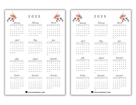 2025 Yearly Calendar Printable | Free & Cute Printable Calendars - The ...