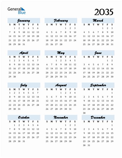 Free 2035 Calendars in PDF, Word, Excel