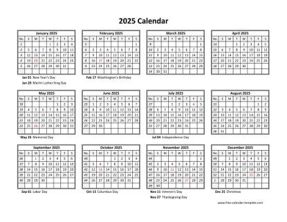 2025 Calendar Weeks With Holidays Free Template - Jonah Zahir