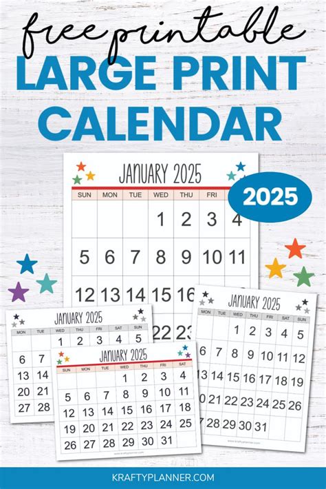 Free Printable 2025 Large Print Calendar — Krafty Planner