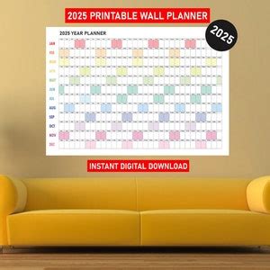 Wall Planner 2025 Printable PDF, 2025 Wall Calendar, Large Wall Planner ...