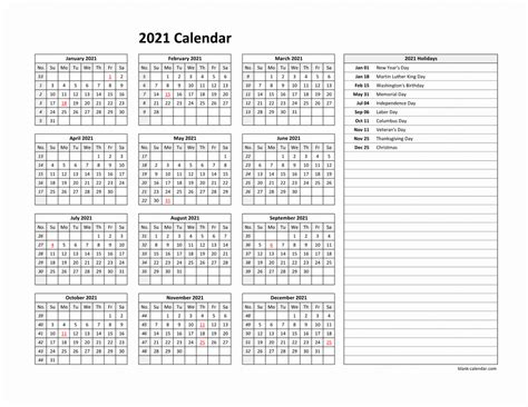 Yearly 2021 Calendars