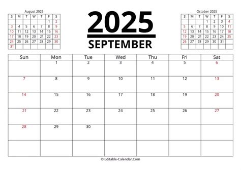 Download September 2025 Printable Calendar With Previous And Next Month ...